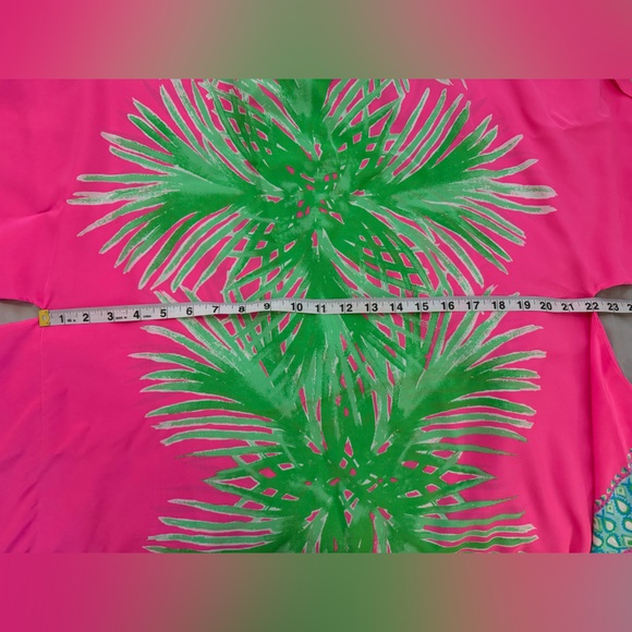 Lilly Pulitzer Julie Silk Caftan Sz L/XL Tiki Pink Palm Place Coverup Beach - Picture 8 of 10